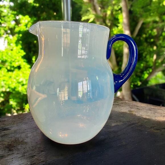 RARE Antique 1920s Fry Foval Opalescent Lemonade Set-Cobalt Blue-Art Deco - Picture 7 of 12